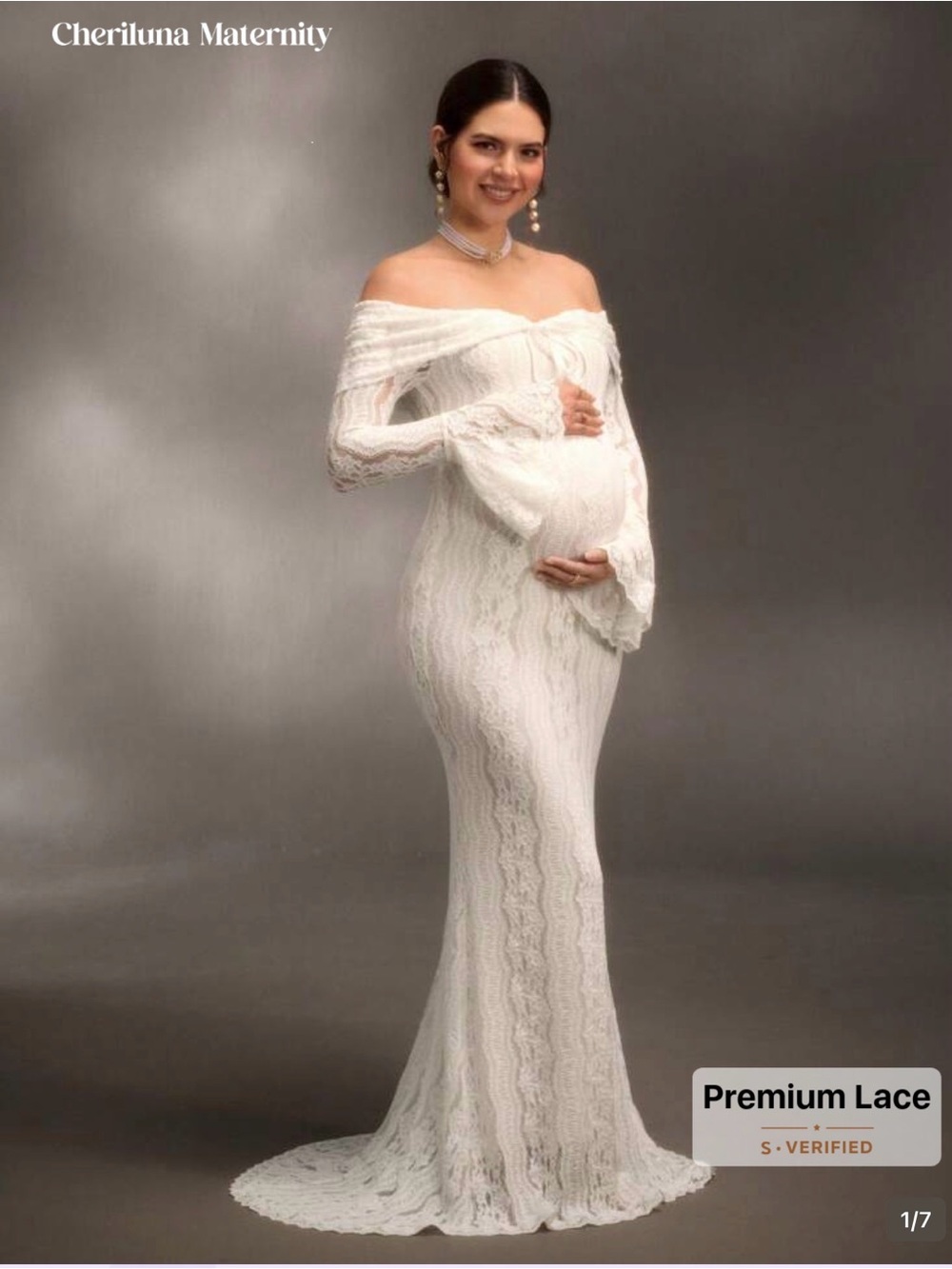 Off-Shoulder White Lace Maternity Gown
